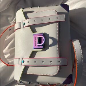 Michael Kors White and Purple Crossbody Bag with Structured Design